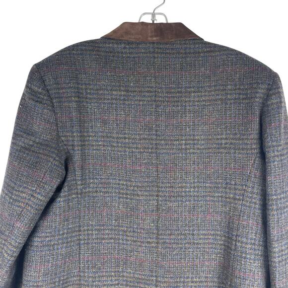 Express Suede Collar Wool Plaid Blazer Jacket Suede Gray Brown Size L - Picture 7 of 11